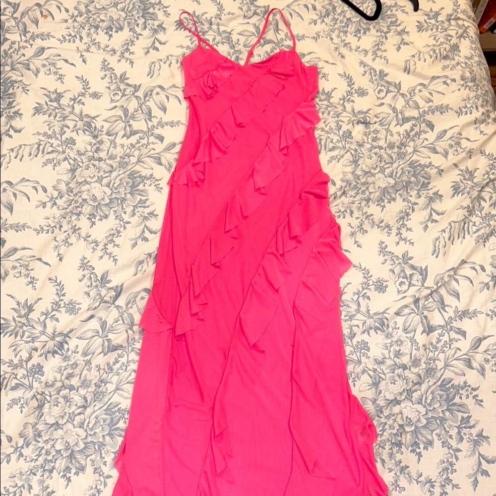 Vibrant Pink Ruffled Maxi Dress